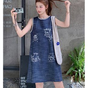 화이트프린팅 민소매 썸머데님원피스 A2B0D3_P398011568