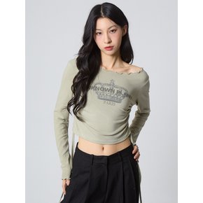 인터록 셔링 네크 탑 올리브_Interlock Shirring Neck Top Olive