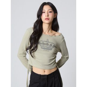 인터록 셔링 네크 탑 올리브_Interlock Shirring Neck Top Olive