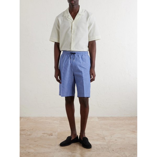 스트레이트 레그 스트라이프 코튼 시어서커 드로우스트링 쇼츠 46376663163069539
