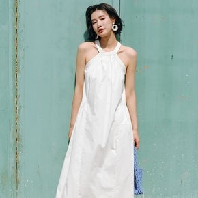 LS_White plain halter neck long dress