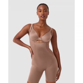 3906437 Spanx SHAPING SATIN-Open-Bust Mid-thigh Bodysuit - Cafe Au Lait