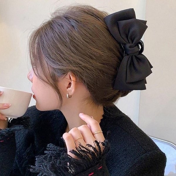 [옷자락] 여성 빅사이즈 새틴 리본 올림머리 데일리 집게핀