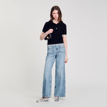 산드로 [25SS 시즌오프 30%] 배색라인 폴로넥 스웨터 SF25S3FRP1599