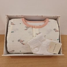 [25S/S출산선물]YE)벨루가반팔우주복&루미발목양말세트(35370-041-12*35114-815-01)