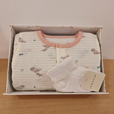 밍크뮤 [25S/S출산선물]YE)벨루가반팔우주복&루미발목양말세트(35370-041-12*35114-815-01)
