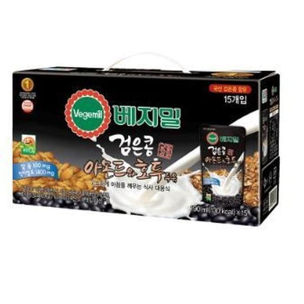 확대된 대표 베지밀 (파우치) 검은콩 아몬드와 호두 두유 190ml, 15개(1)