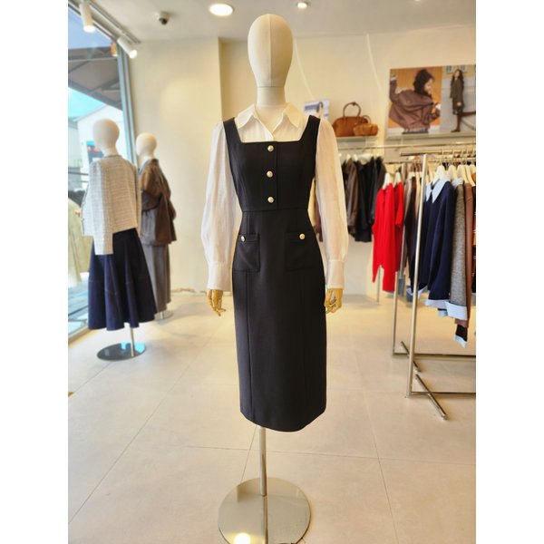 [여주점] [JJ 지고트] 여성 셔츠 배색 뷔스티에 H라인 원피스 GR3M0OP901