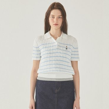 후아유 Steve Collar Cable Short Sleeve Sweater WHKAF2411F