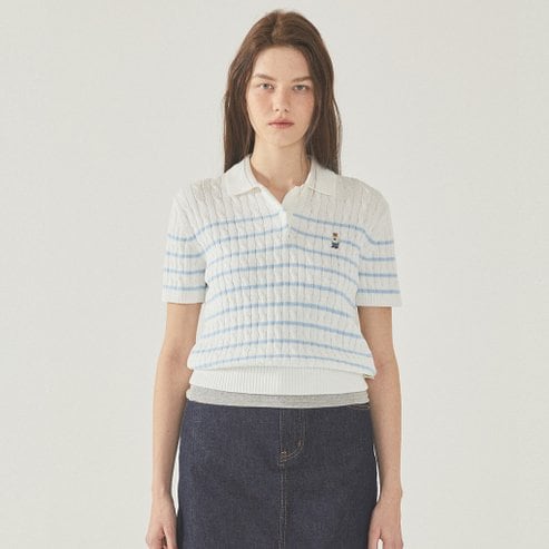 후아유 Steve Collar Cable Short Sleeve Sweater WHKAF2411F