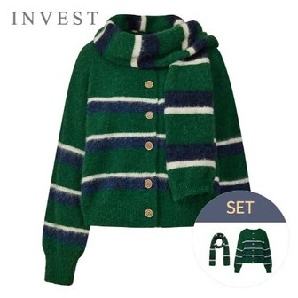 신세계라이브쇼핑 [인베스트] 루즈 핏 줄무늬 가디건+머플러 세트_IN5W1KC4761