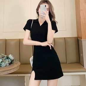 원피스 OPS 홈웨어 트임 브이넥 카라 URK159 블랙