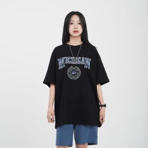여성 피그먼트 캐쥬얼 여름 커플 오버핏 레터링 캐릭터 박스 롱 반팔 티셔츠 미시간_P393867701