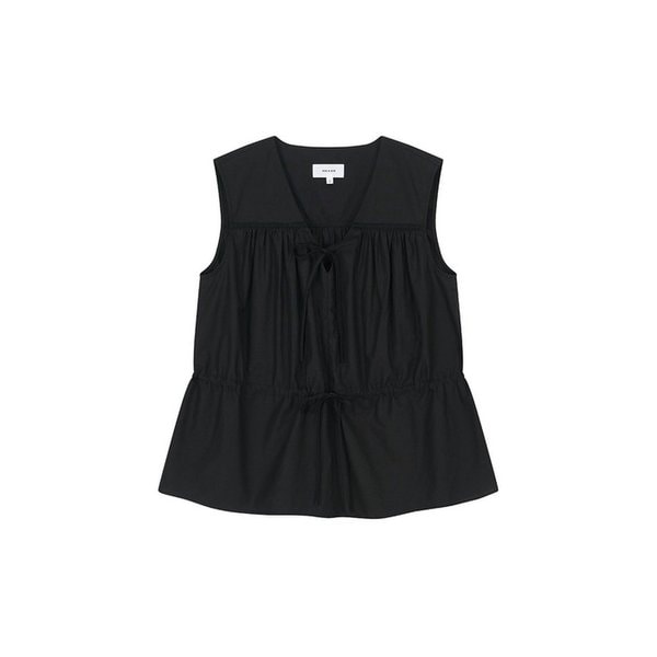 SLEEVELESS LACE TRIMMED  GATHERED BLOUSE (BLACK)