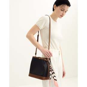 DCBA6E863W3 [SAINT BARNET ]브라운 바넷 DD패턴 가죽배색 미디움 버킷백