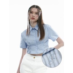 Pintuck Stripe Collar Slim Crop Short Sleeve Tee Shirt Crop Tee [Sora]