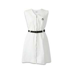 hole-in V-belt dress white