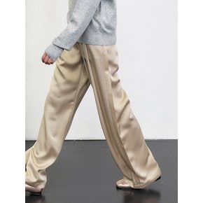 SATIN WIDE-FIT TUCK DETAIL PANTS [3COLORS]