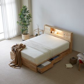 비투스 그리니치 LED 고무나무 원목 평상형 수납 서랍 침대 프레임 SS