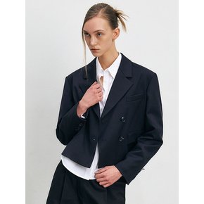 WOOL TWILL CROPPED DOUBLE JACKET [BEIGE][NAVY]