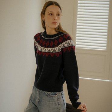 노운베러 Nordic jacquard wool knit_Navy