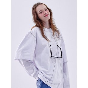 Chain stitch line overfit layered sweatshirt [white]