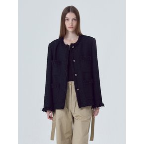 Fringe Pocket Tweed Jacket, Black