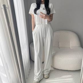 / 글램핏 트레이닝 세트 테리 타올 루즈핏 반팔 티+밴딩 와이드 팬츠 코디