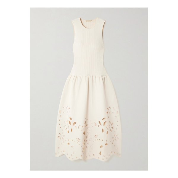로잘린 골지 니트 브로드리 앙글레즈 저지 미디 드레스 크림 46376663162870510