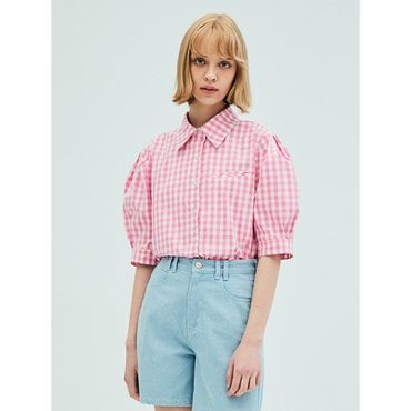 오프닝선샤인 Puff Short Sleeve Check Blouse_Pink