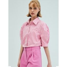 Puff Short Sleeve Check Blouse_Pink