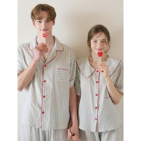 커플 빌리ST 코튼 반소매 세일러카라 투피스 잠옷