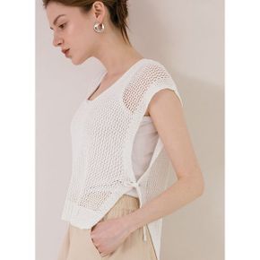 옆리본 그물망사 니트 조끼_P396303460
