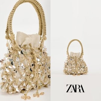  ZARA 자라 골드 비즈 미니 토트 버킷 백