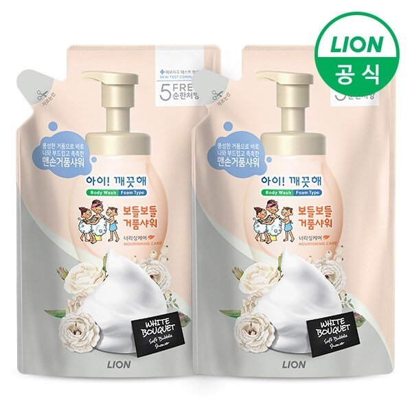 아이깨끗해 약산성 바디워시 너리싱케어 650g 리필 2개 (화이트부케향) 쫀쫀한 거품 맨손 샤워