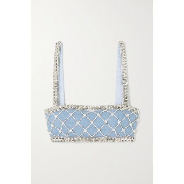 레트로페테 제저벨 크롭 크리스털 인조 진주 장식 코튼 샴브레이 탑 1647597290222413