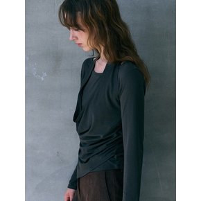 드레이프 홀터넥 레이어드 롱 슬리브 티셔츠 [4COLORS]