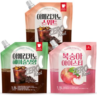  스위츠 복숭아 아이스티 제로 1.5L+아메리카노스위트 제로+헤이즐넛 제로/파우치 액상커피