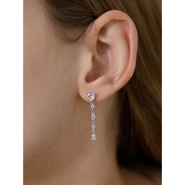 (실버925) 하트 링크 큐빅 드롭 귀걸이 EC3285