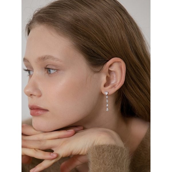 (실버925) 하트 링크 큐빅 드롭 귀걸이 EC3285