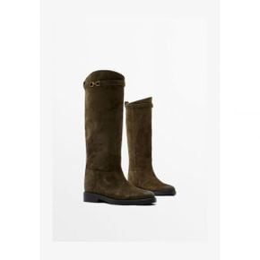 Massimo Dutti 마시모 두띠 오일드 스플릿 스웨이드 라이딩 부츠 - 카키 7991817