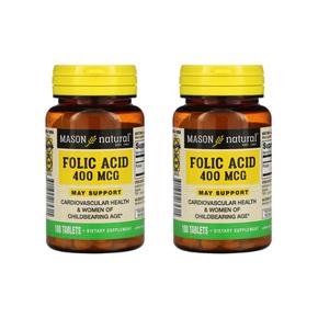 [해외직구] 메이슨네츄럴 엽산 폴릭엑시드 400mcg 100정 2팩 Mason Natural Folic Acid 400 mcg 100 Tablets