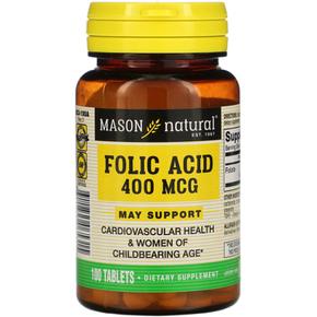 [해외직구] 메이슨네츄럴 엽산 폴릭엑시드 400mcg 100정 2팩 Mason Natural Folic Acid 400 mcg 100 Tablets