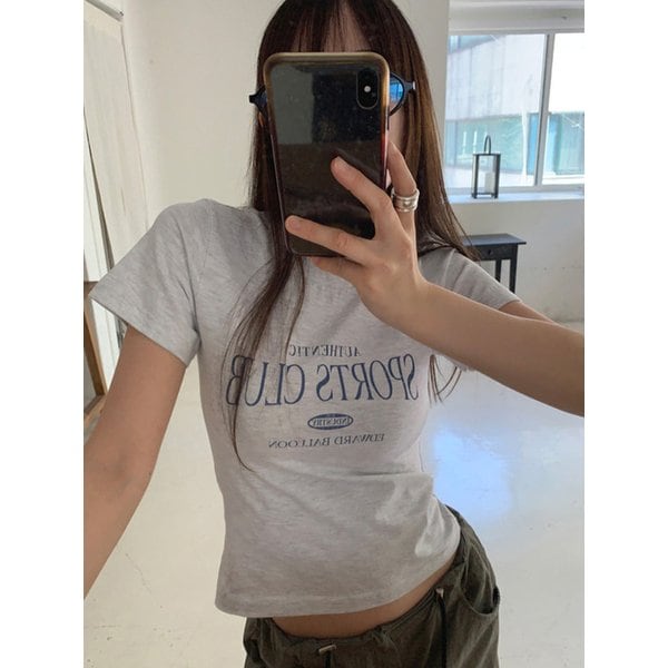 Sports Club Cropped Short-Sleeve T-Shirt - Melange White