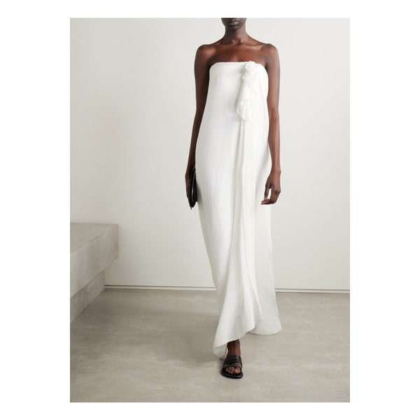 매들린 스트랩리스 드레이프 코튼 거즈 맥시 드레스 화이트 1647597335461269