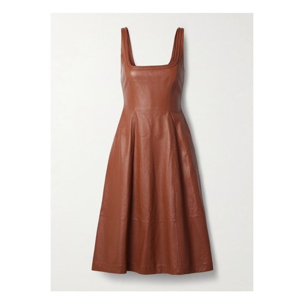 아달라인 플리츠 가죽 미디 드레스 브라운 1647597358418628