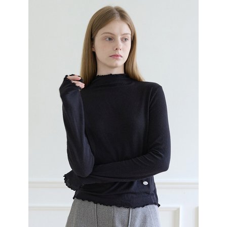 에드워드벌룬 Raw Edge Angora Knit Top - Black