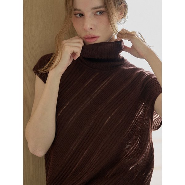 Asymetric Wool Stripe Mock Neck