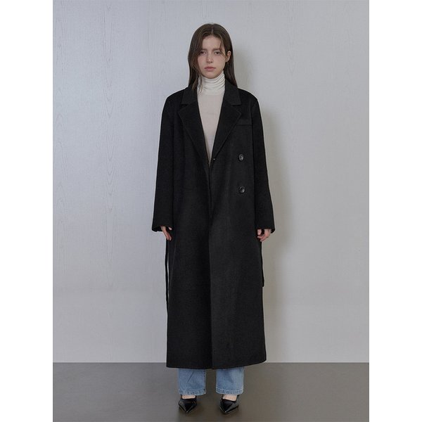 캐멀헤어 투버튼 싱글 핸드메이드 롱 코트 - 블랙/카멜/그레이
