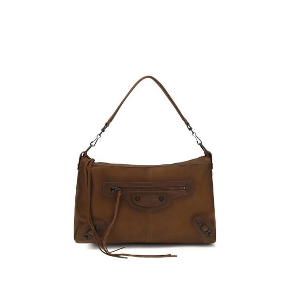 확대된 대표 발렌시아가 레더 숄더백 8661052ACRP BROWN